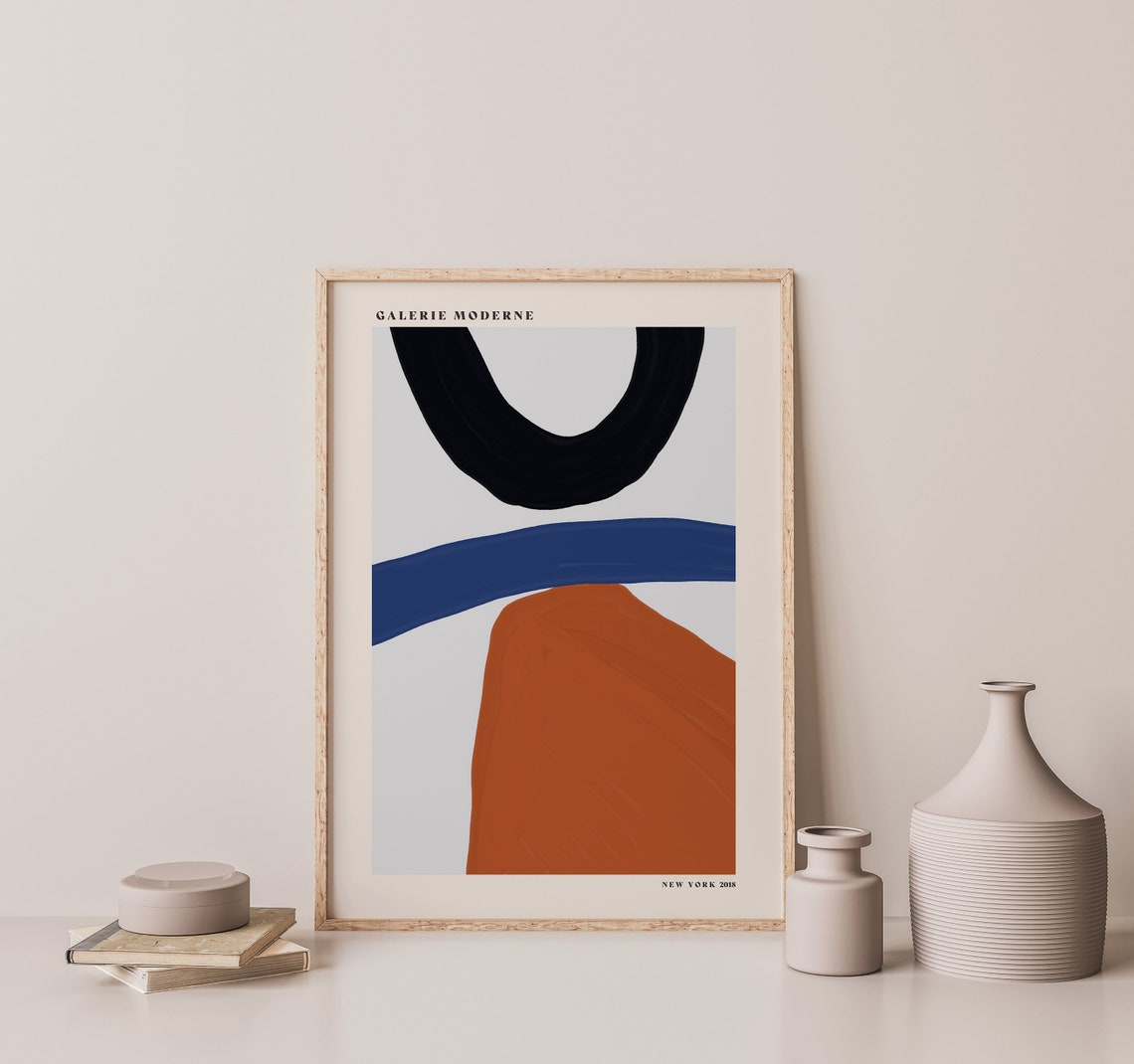 Galerie Moderne Black Blue Terracotta Abstract Shapes Poster - Image 2