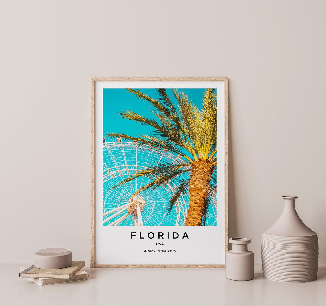 Florida Observation Wheel Palm Tree Against Bright Sky Poster - Image 2