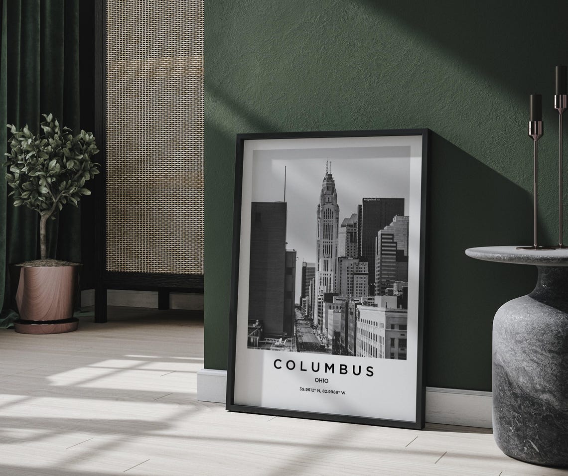 Columbus Ohio Downtown Historic Tower Black White Cityscape Poster - Image 2