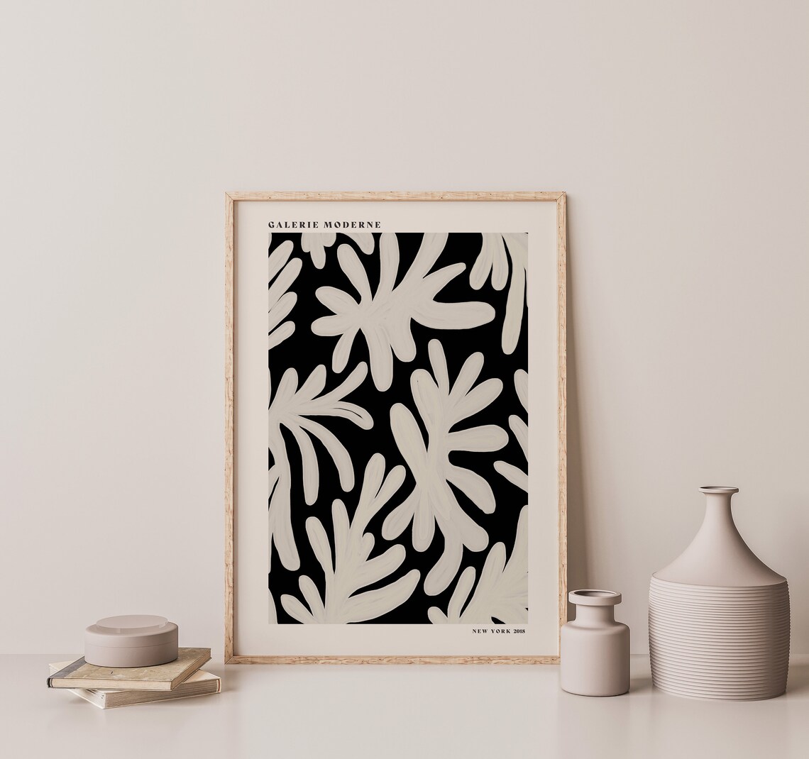 Galerie Moderne Cream Botanical Leaves Black Modern Botanical Poster - Image 2