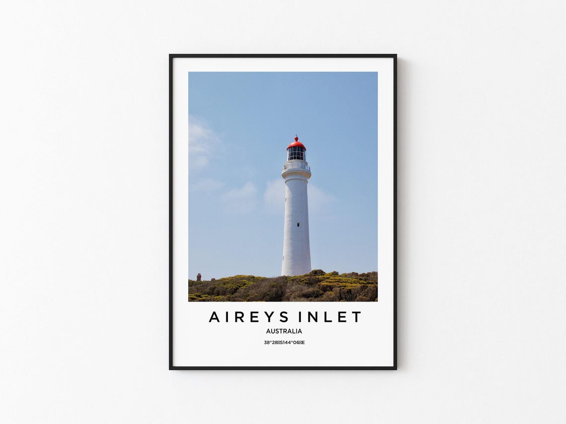 Aireys Inlet Australia White Lighthouse Red Top Coastal Photo Poster