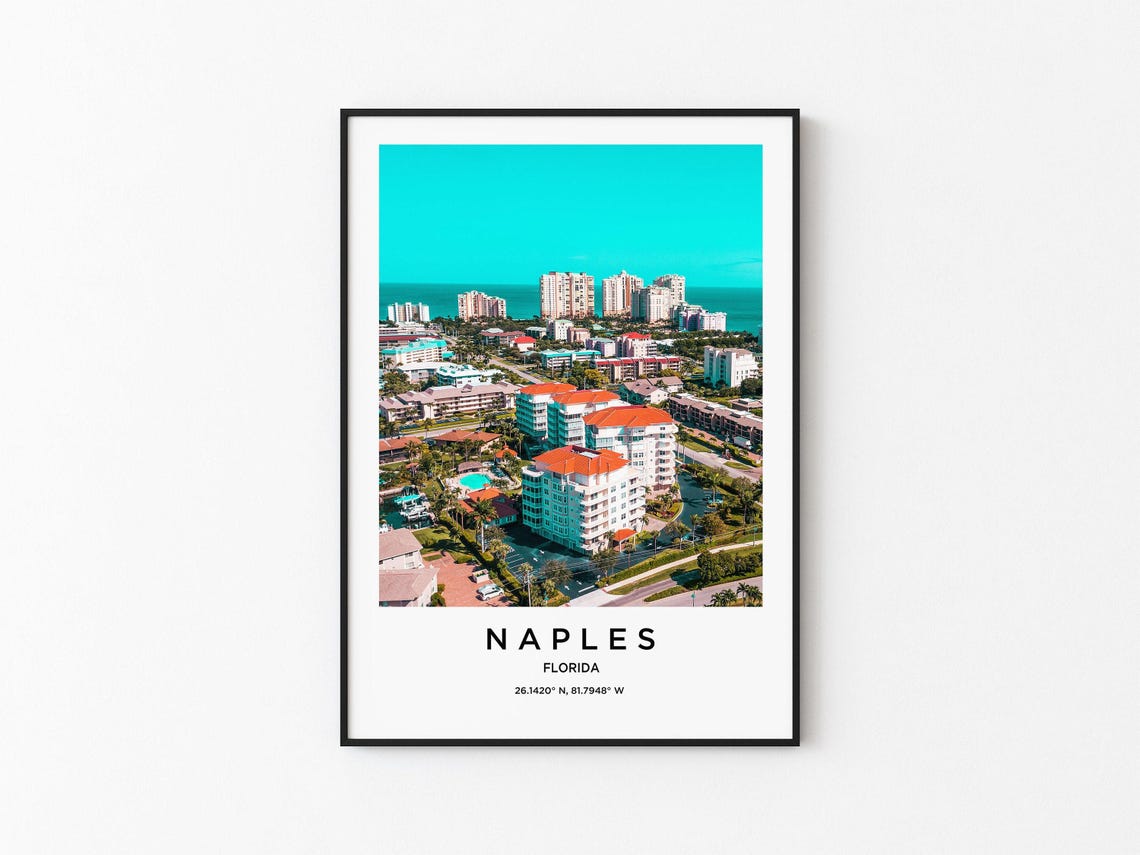 Naples Florida Aerial View of Beachfront Resorts and Gulf Poster