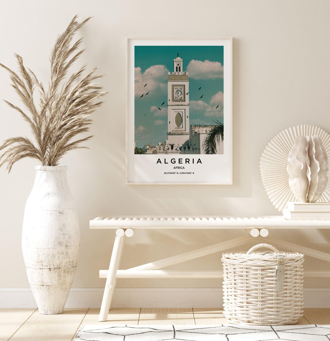 Algeria Africa Old Clock Tower Birds Clouds Vintage Travel Poster - Image 3