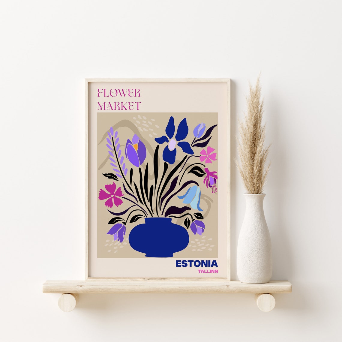 Estonia Tallinn Flower Market Blue Vase Purple Wildflower Poster - Image 2