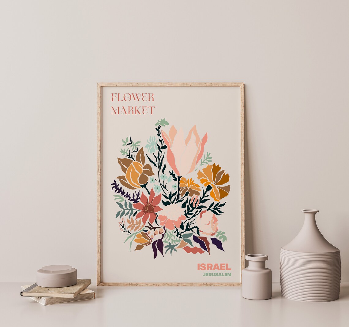 Israel Jerusalem Flower Market Warm Autumn Bouquet Travel Poster - Image 2