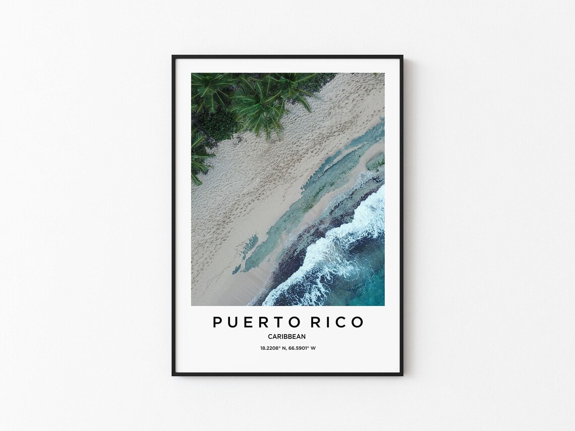 Puerto Rico Caribbean Aerial Beach White Sand Surf Photo Poster