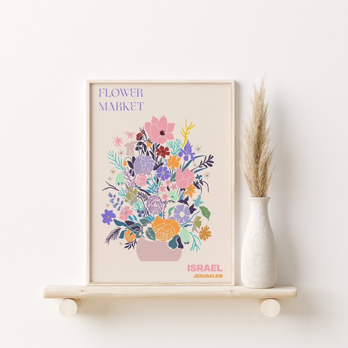 Israel Jerusalem Flower Market Lush Colorful Bouquet Vase Poster - Image 3