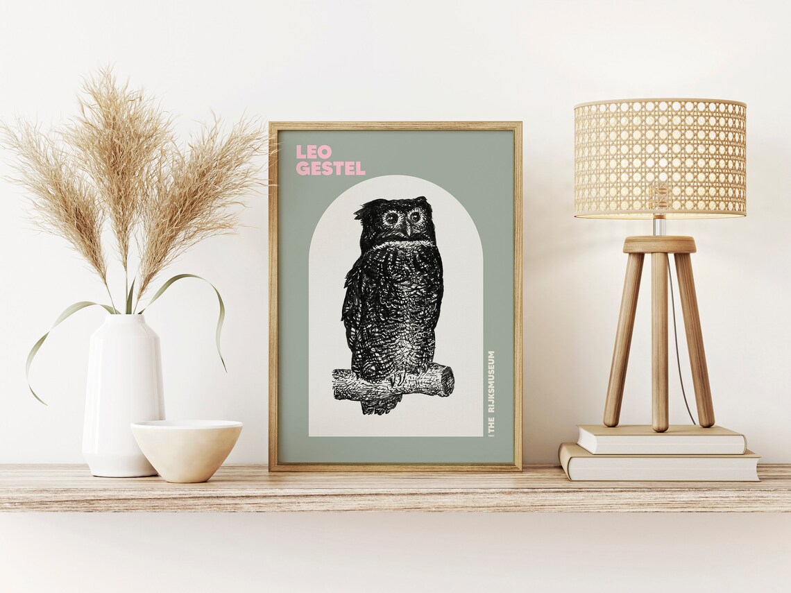 Leo Gestel Line Art Exhibition Poster, Vintage Owl - Image 2