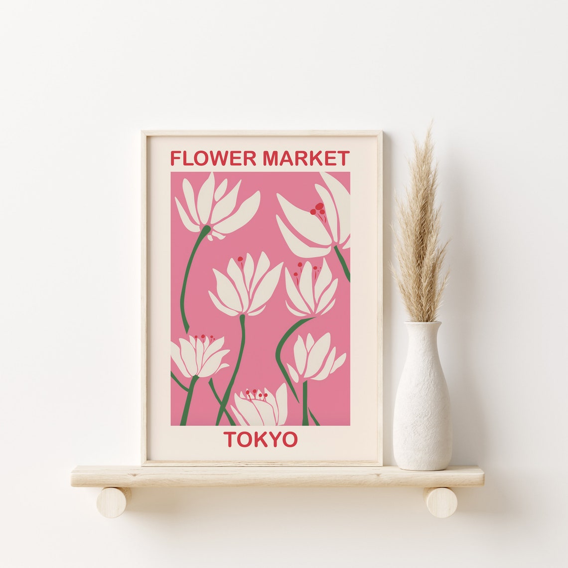 Flower Market Tokyo Pink White Floral Graphic Botanical Print - Image 2