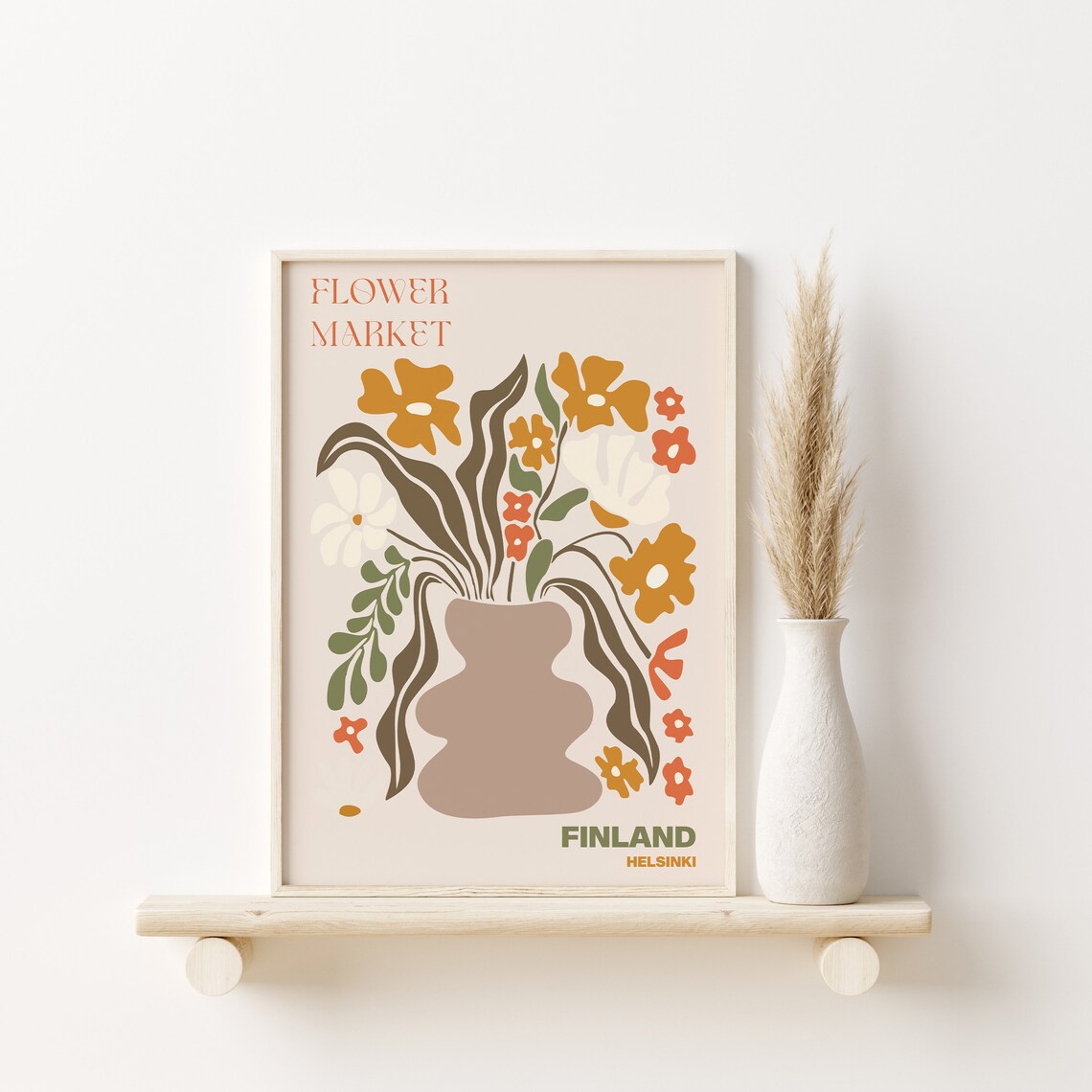 Finland Helsinki Flower Market Earthy Taupe Vase Wildflower Poster - Image 2