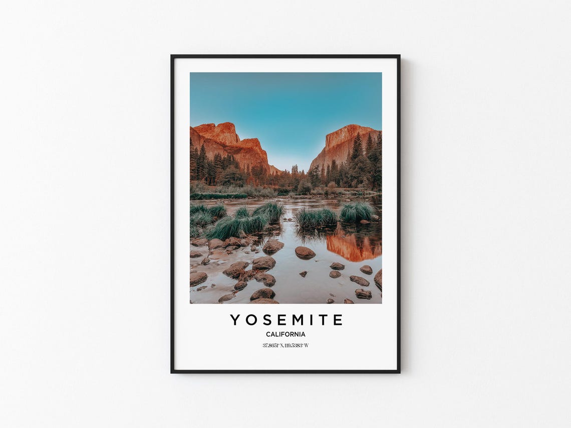 Yosemite California River Valley Golden Canyon Walls Travel Poster