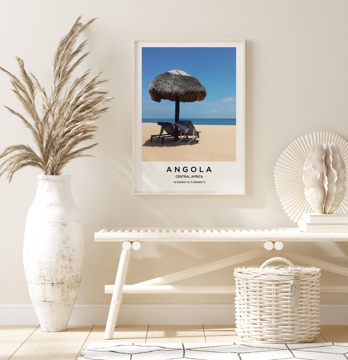 Angola Central Africa Beach Thatched Palm Umbrella Travel Poster - Image 3