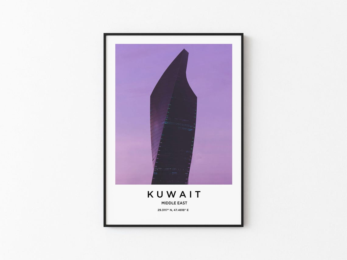 Kuwait Twisted Glass Skyscraper Violet Dusk Sky Photo Poster