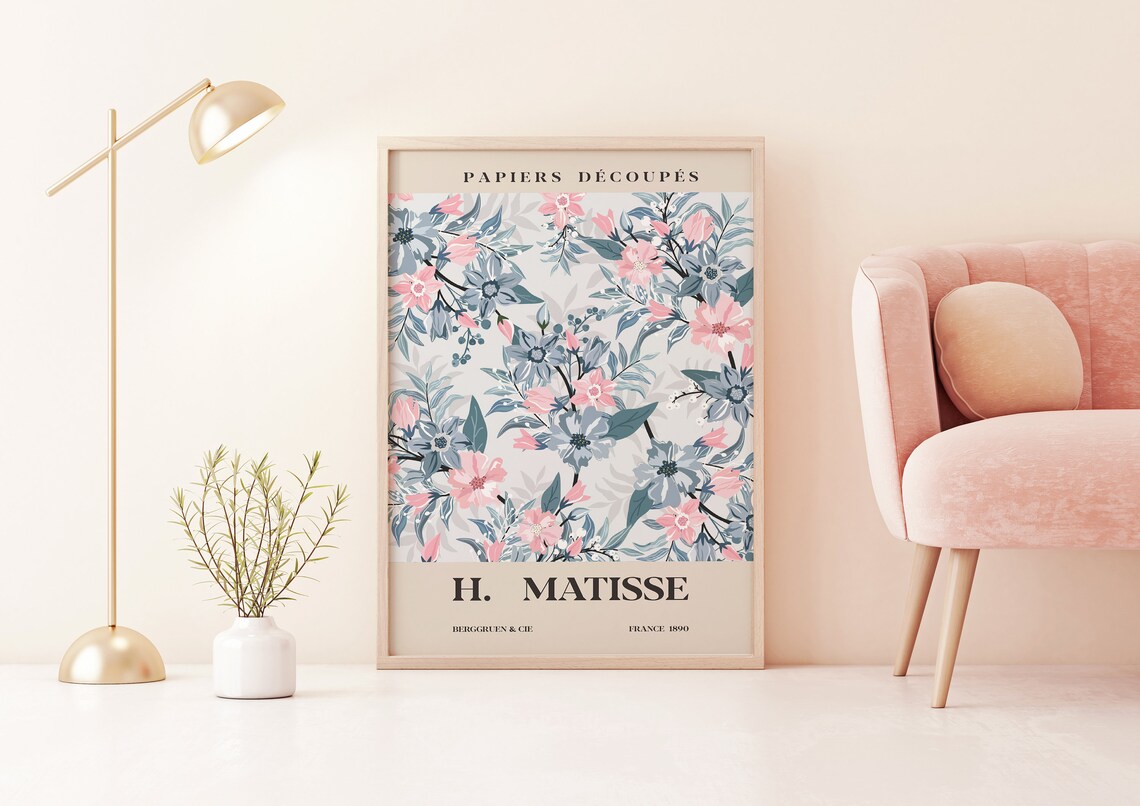 Henri Matisse Blue and Pink Floral Papiers Decoupes Wall Print