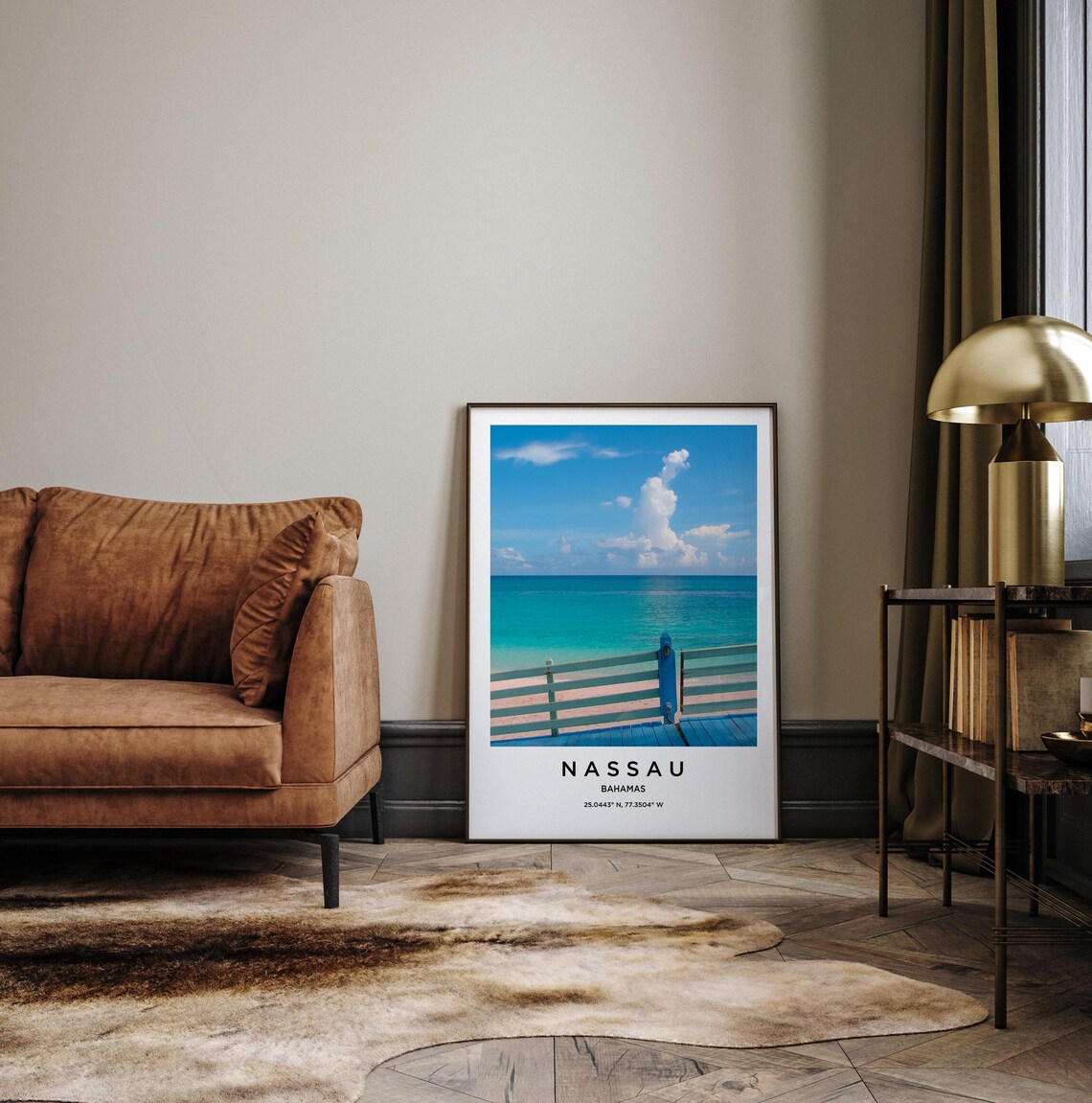 Nassau Bahamas Turquoise Sea White Beach Railing Travel Poster - Image 3