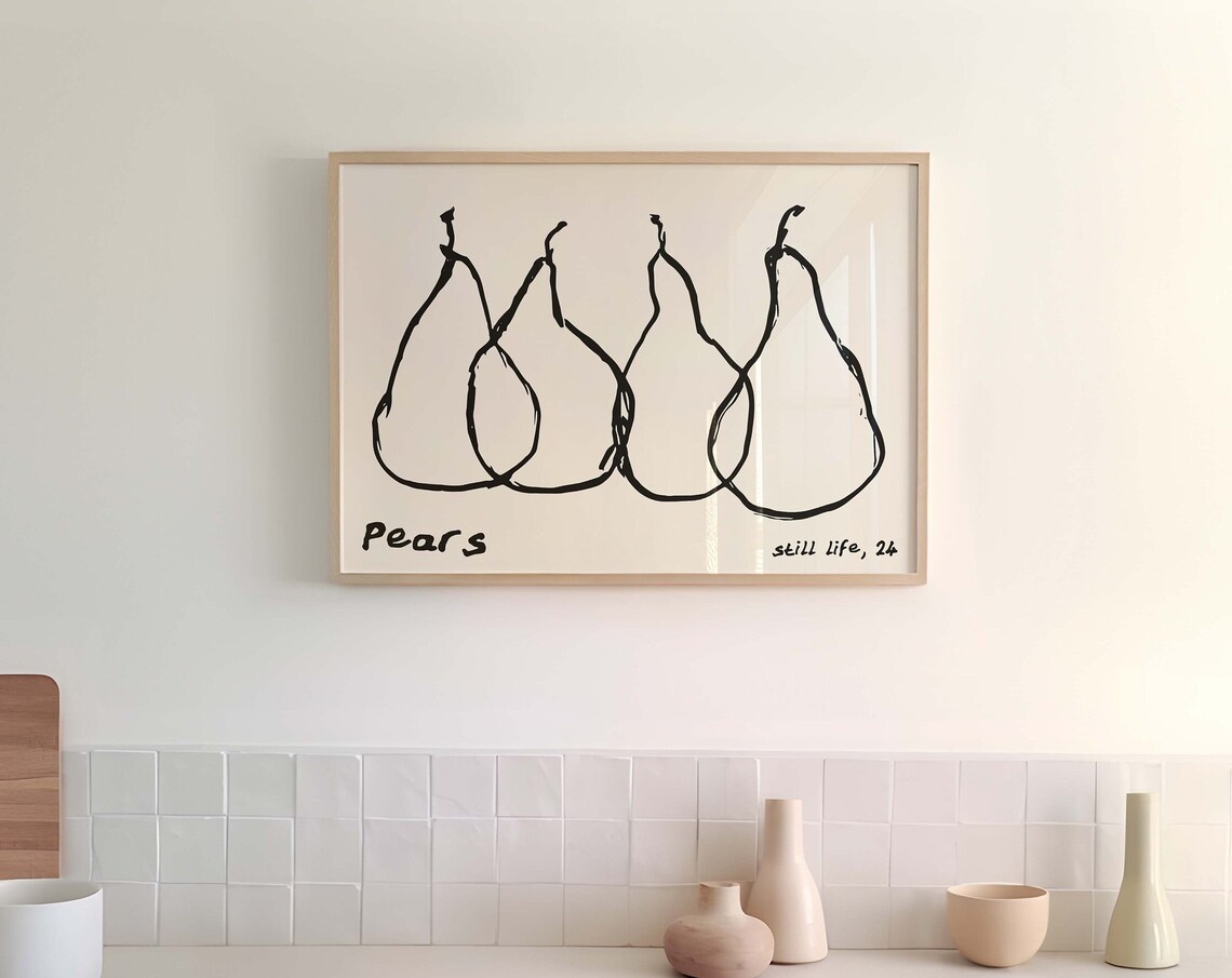 Pears Still Life 24 Bold Fruit Line Drawing Minimalist Art Poster - Image 2