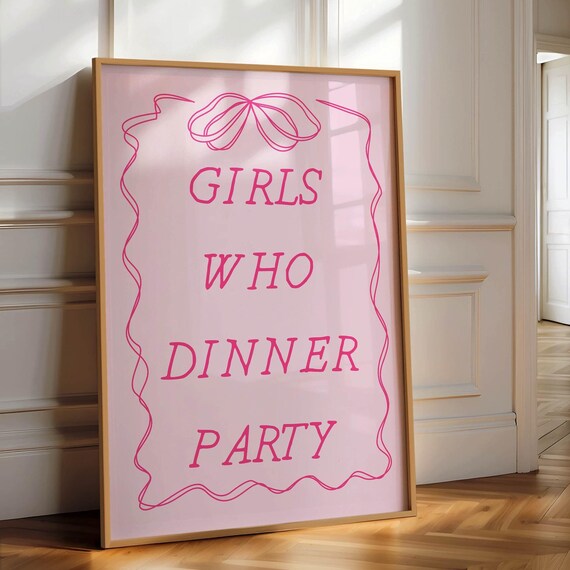 Girls Who Dinner Party Poster Vintage Food Poster Trendy Kitchen Decor Kitchen Quote Print Cute Kitchen Decor Retro Print Wall Art
