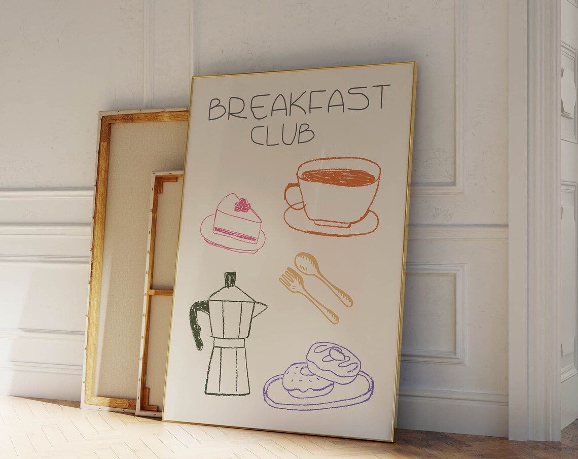Breakfast Club Colorful Morning Icons Coffee Moka Pot Kitchen Poster