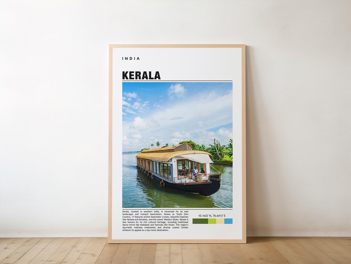 Kerala India Houseboat Backwaters Scenic Photo Travel Poster