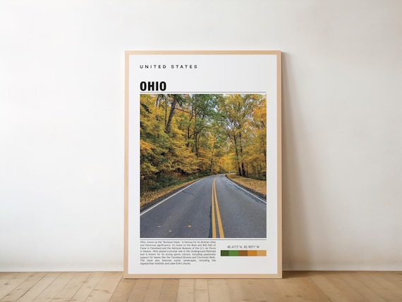 Ohio Buckeye State Fall Foliage Country Road Autumn Travel Poster