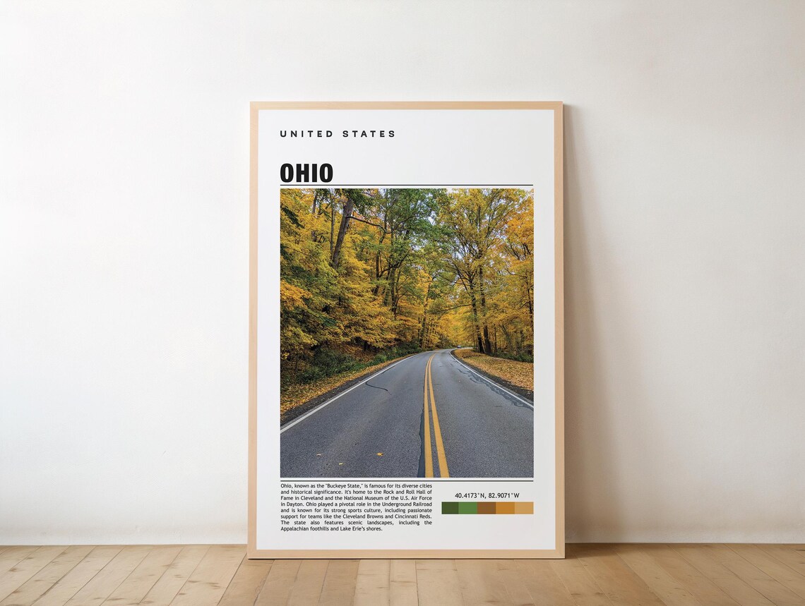 Ohio Buckeye State Fall Foliage Country Road Autumn Travel Poster