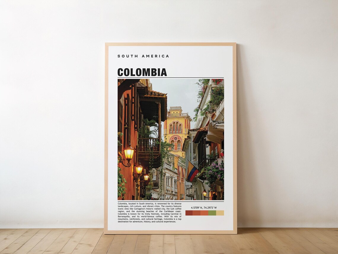 Colombia Cartagena Colonial Street Old Town South America Travel Poster