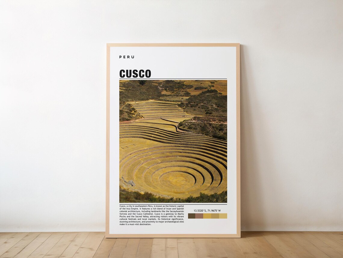 Cusco Peru Moray Inca Terraces Aerial Golden View Travel Poster