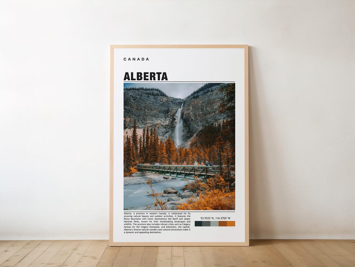 Alberta Canada Waterfall Rocky Mountains Autumn Travel Poster