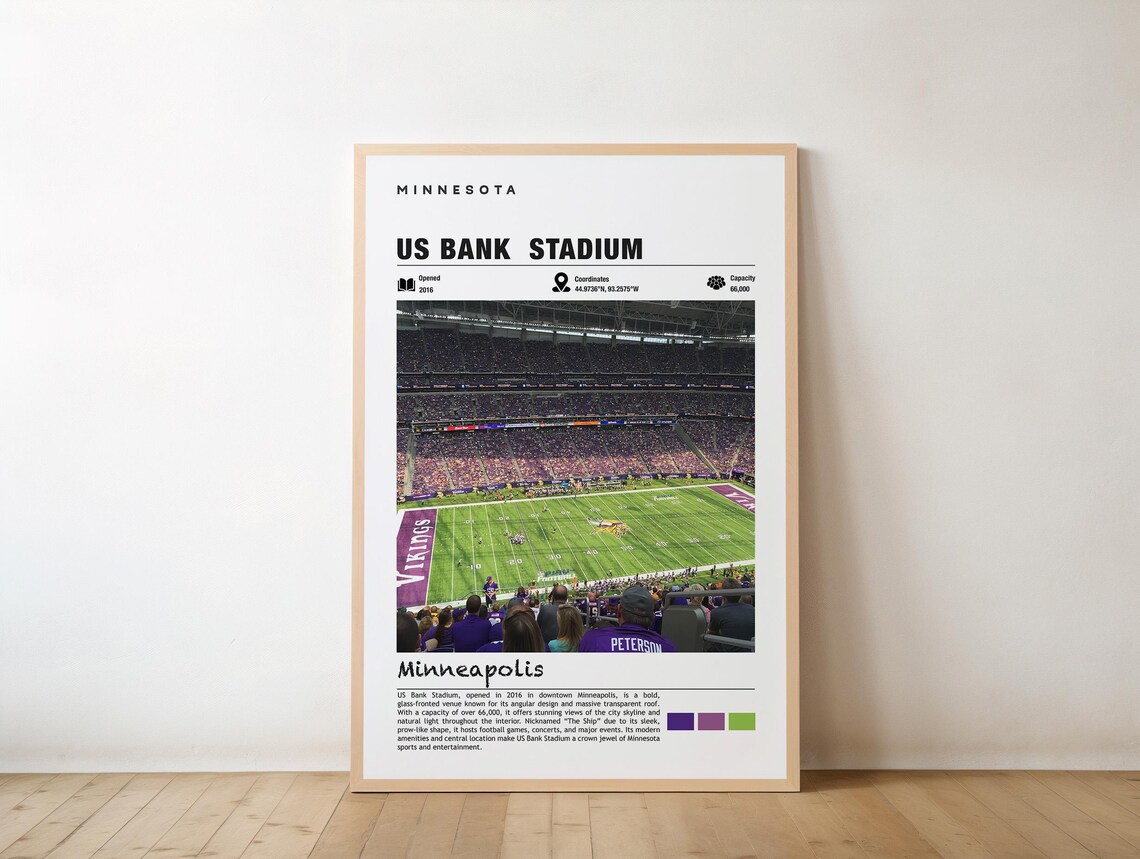 US Bank Stadium Minneapolis Vikings Purple Game Day Sports Poster