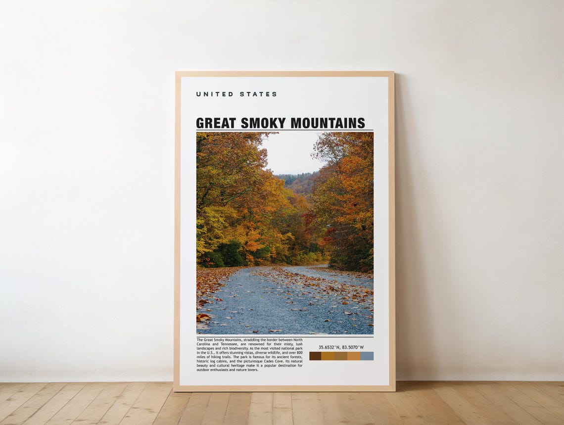 Great Smoky Mountains Autumn Forest Road Fall Colors Travel Poster