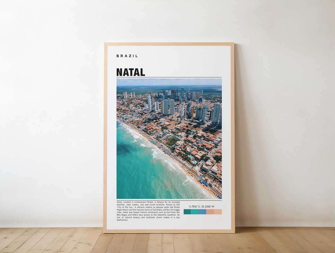 Natal Brazil Aerial Coastal City Beachfront Skyline Travel Poster