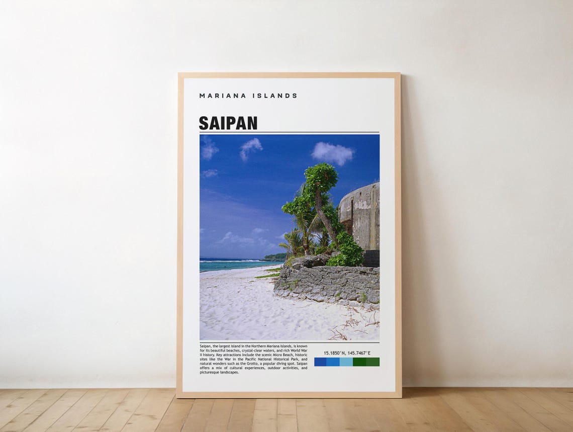 Saipan Mariana Islands White Sand Beach Tropical Travel Poster