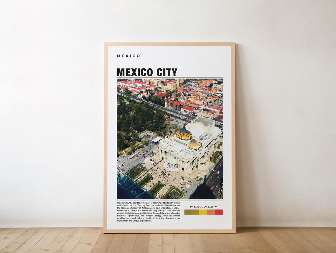 Mexico City Aerial Bellas Artes Palace Downtown Travel Poster