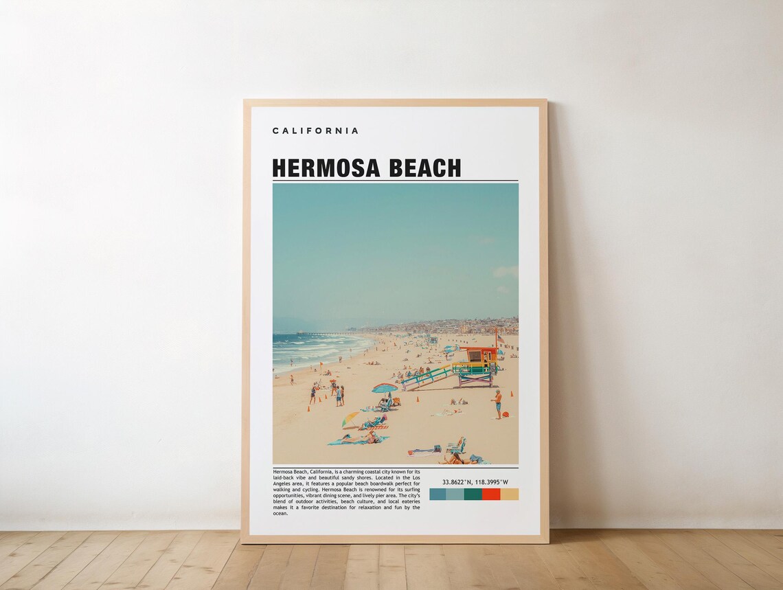 Hermosa Beach California Surf Scene Lifeguard Tower Travel Poster