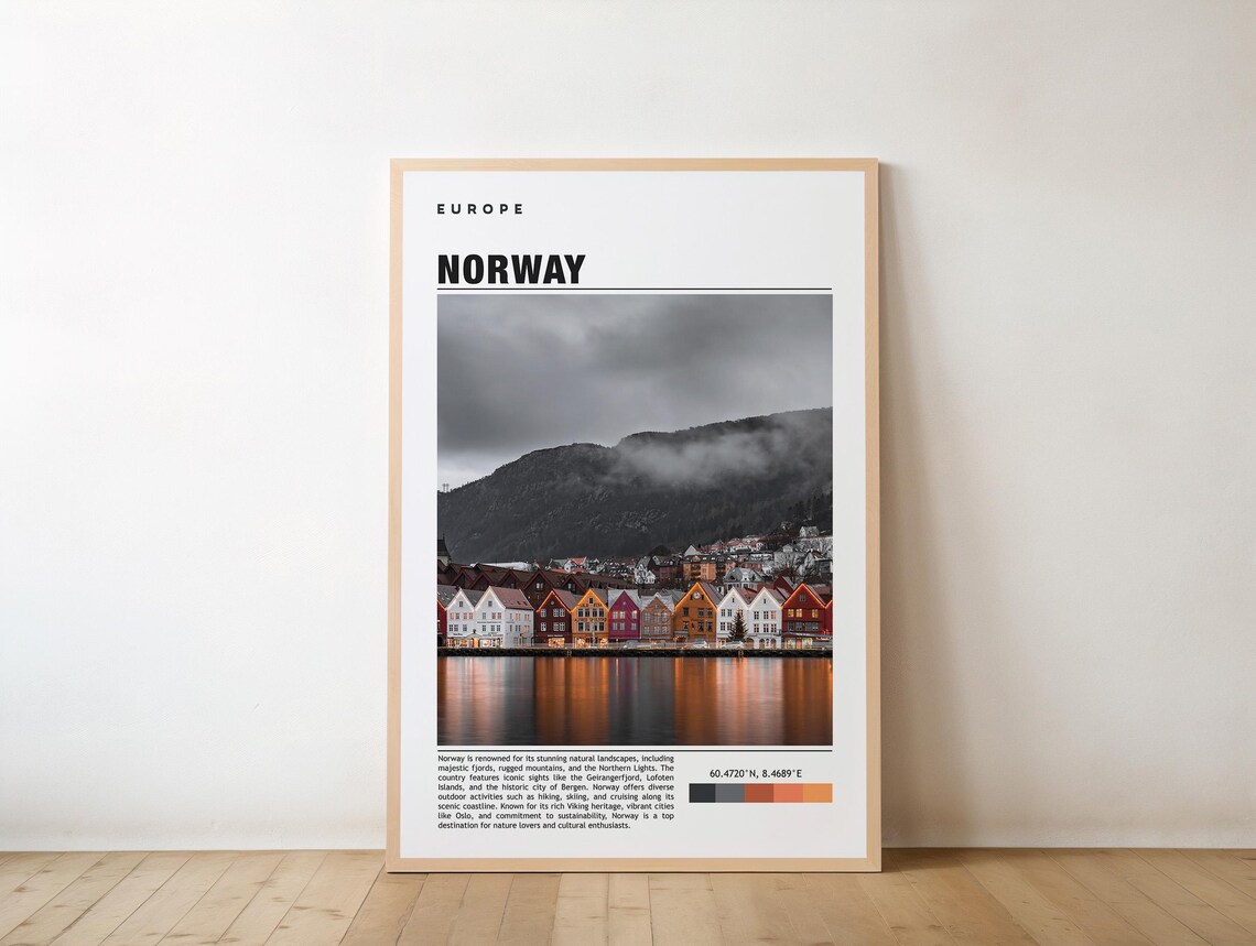 Norway Travel Bergen Harbor Waterfront Colorful Houses Poster
