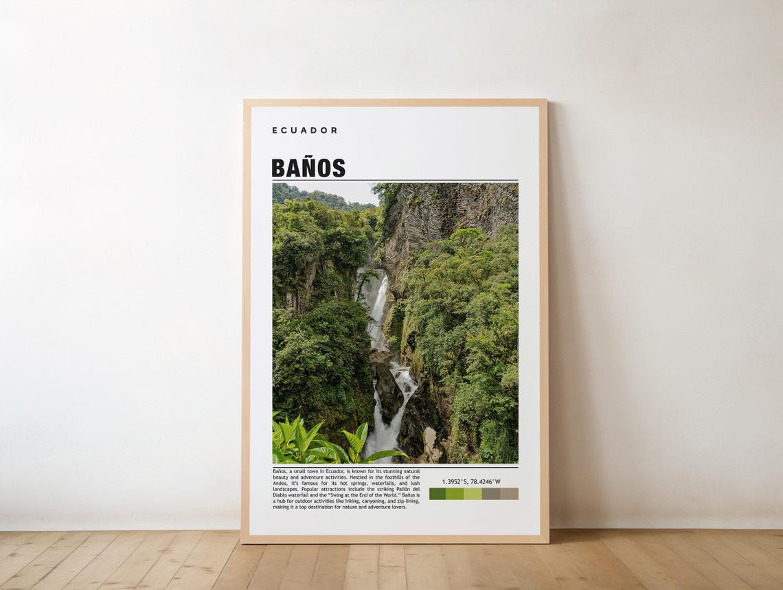 Baños Ecuador Waterfall Cascading Through Lush Green Canyon Poster