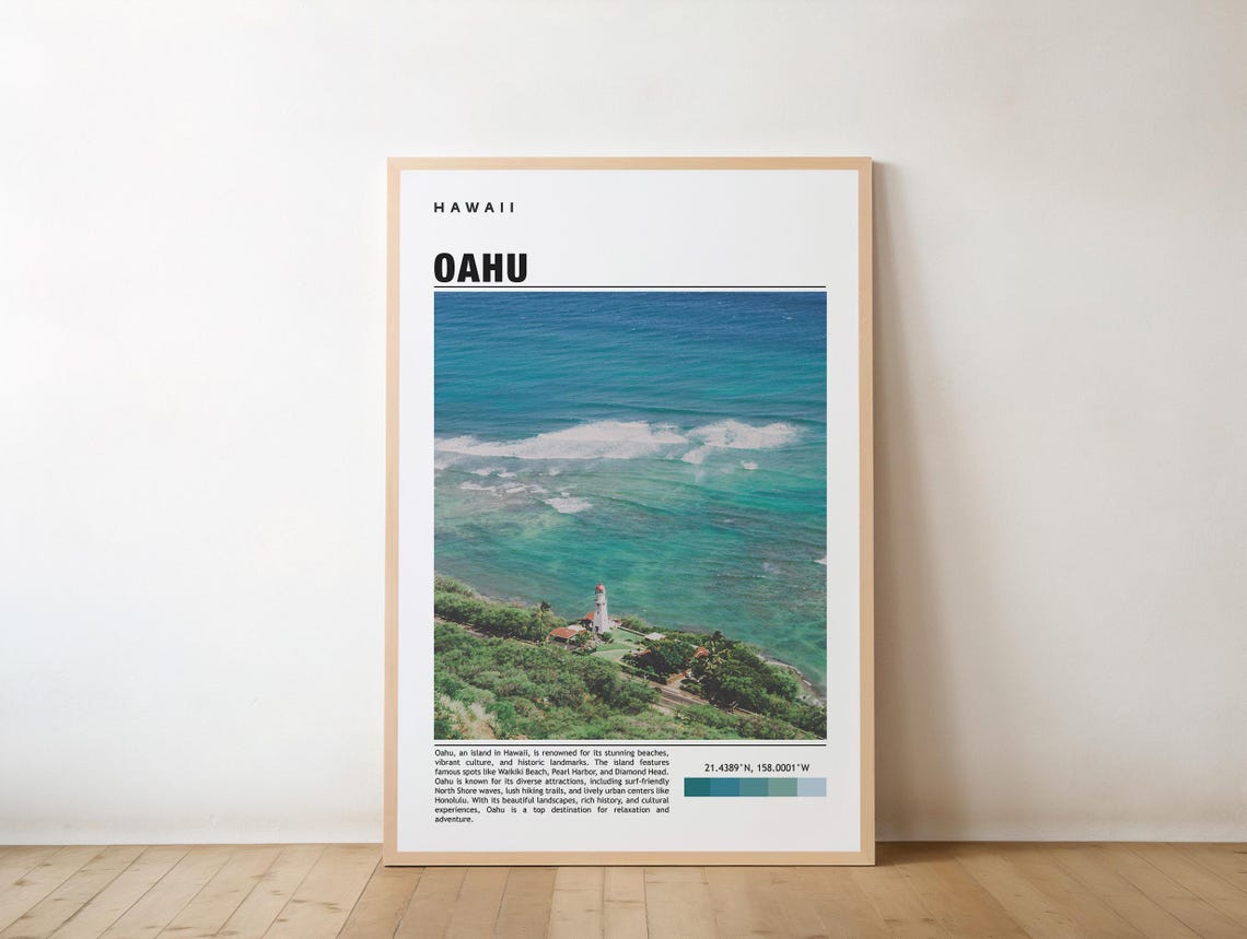 Oahu Lighthouse Aerial Turquoise Surf Hawaii Island Paradise Poster