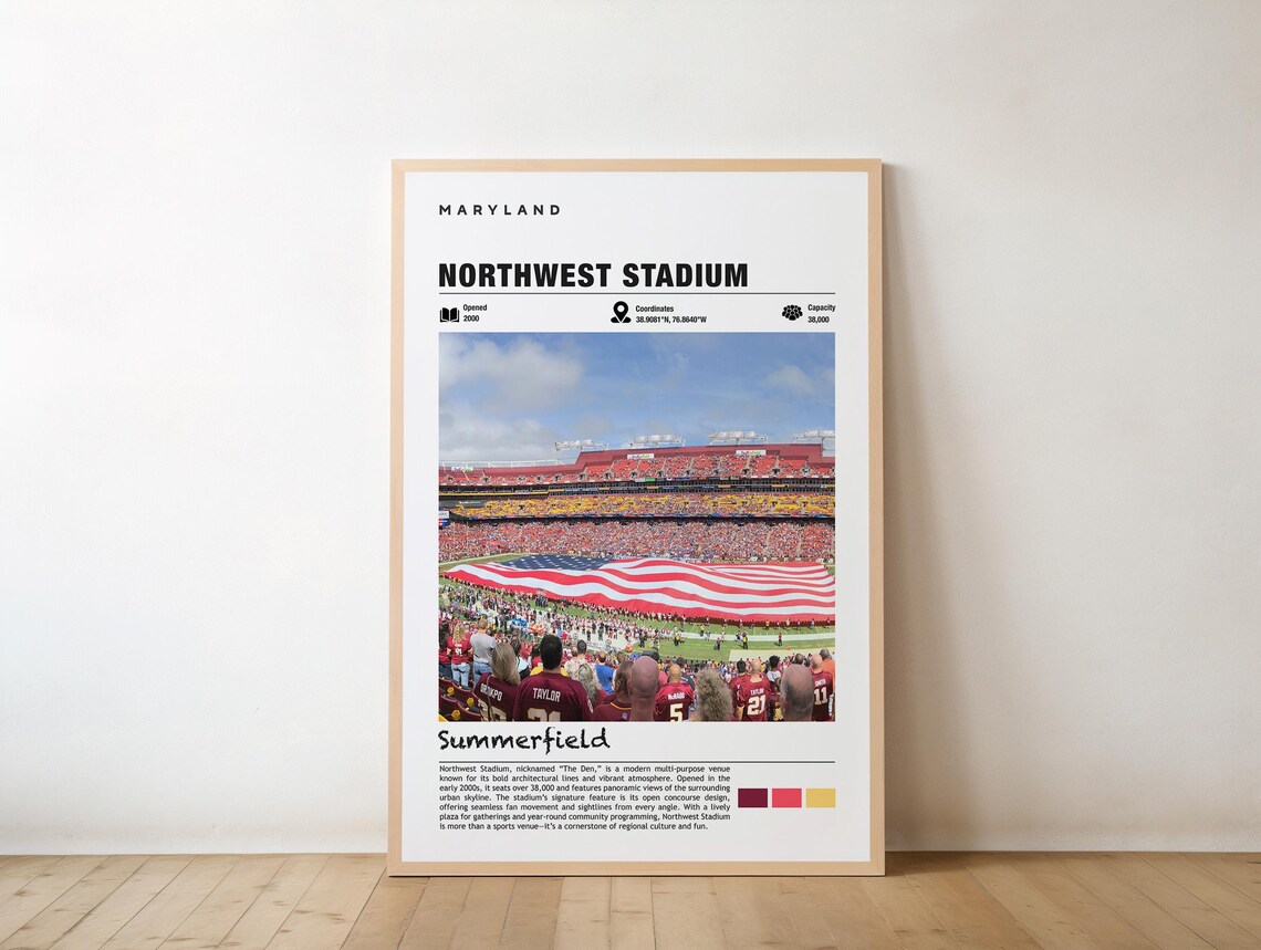 Northwest Stadium Maryland Football Venue Poster With Flag And Game Day Crowd