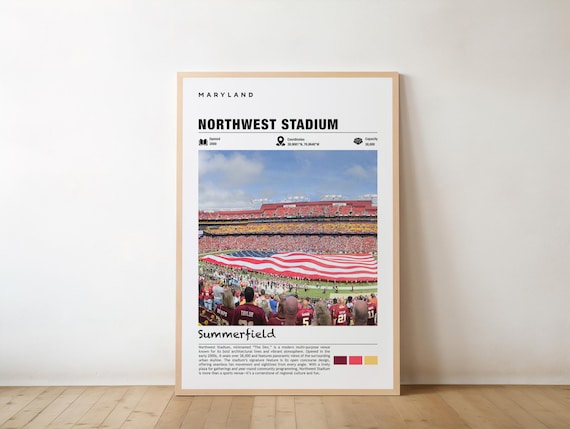 Northwest Stadium Maryland Football Venue Poster With Flag And Game Day Crowd