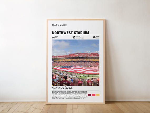 Northwest Stadium Print Maryland Poster Local Views Art Urban Charm Sports Venue Football Arena City Landmark