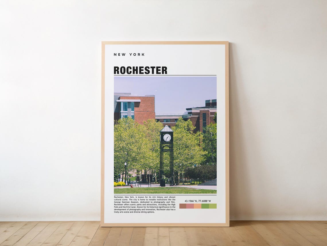 Rochester New York Clock Tower Campus Photography Travel Poster