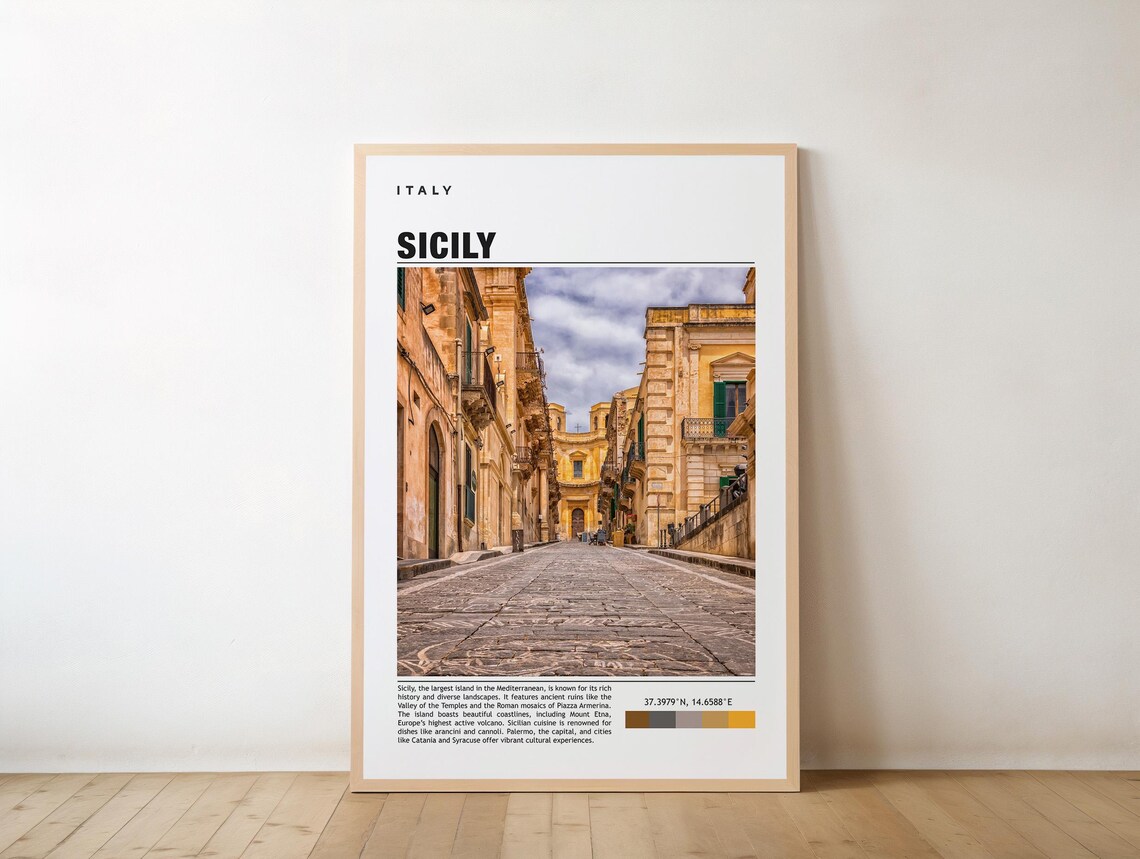 Sicily Italy Old Town Cobblestone Street Travel Photo Poster