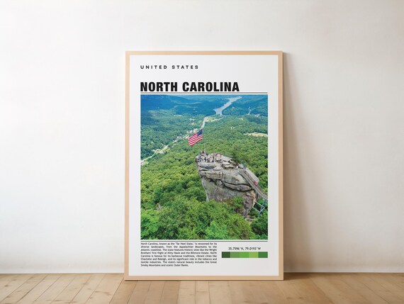 North Carolina Chimney Rock Flag Overlook Tar Heel State Poster