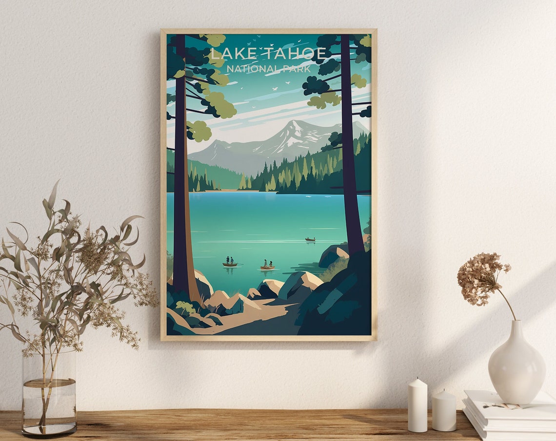 Lake Tahoe National Park Canoe Lake Pines Mountain Landscape Poster