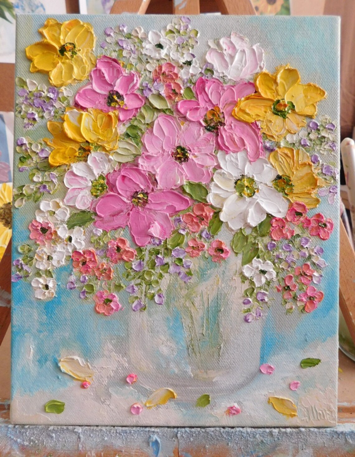 Custom Daisy Oil Impasto Floral Summer Mix Art Print - Image 2