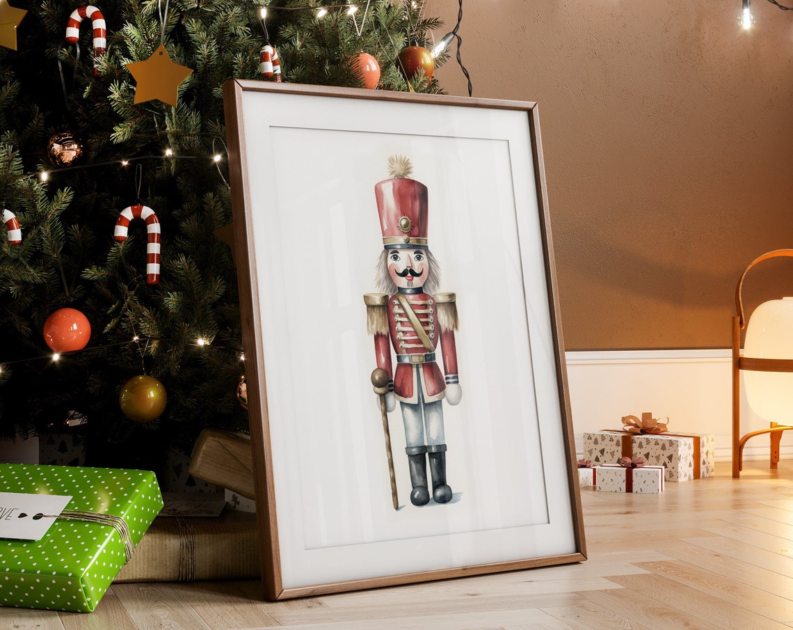 Classic Red Nutcracker Soldier Watercolor Christmas Holiday Poster