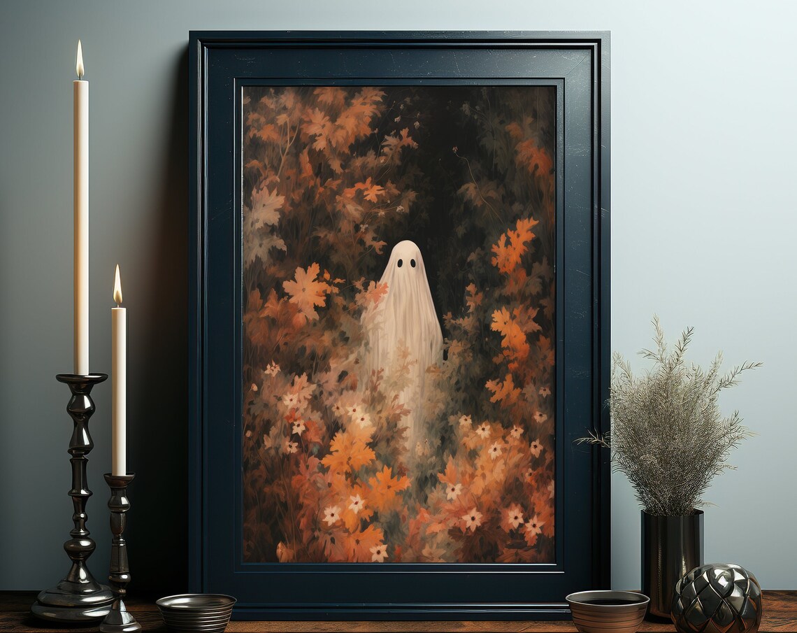Hidden Ghost in Rust Autumn Florals Moody Vintage Halloween Poster