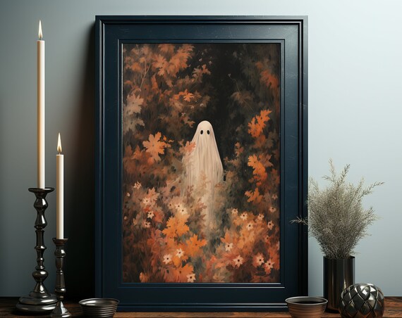 Hidden Ghost in Rust Autumn Florals Moody Vintage Halloween Poster