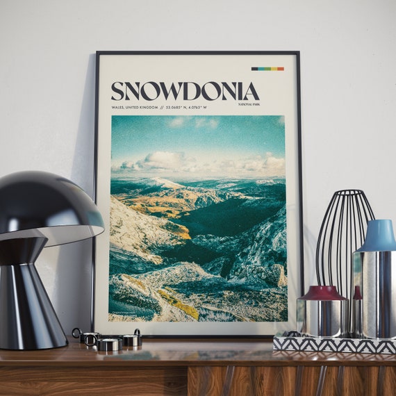 Snowdonia Retro Travel Poster, Welsh Landscape