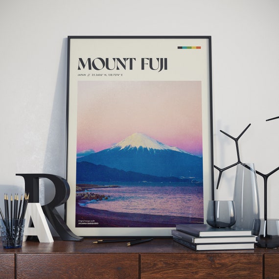 Mount Fuji Retro Poster Design Japanese Landscape Rustic Wall Art Home Decor Traveller Gift Vintage Travel Photography Print